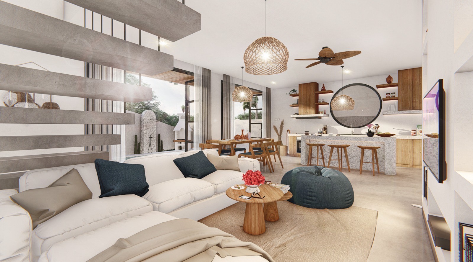 Villa Harmony open-plan living room with panoramic views