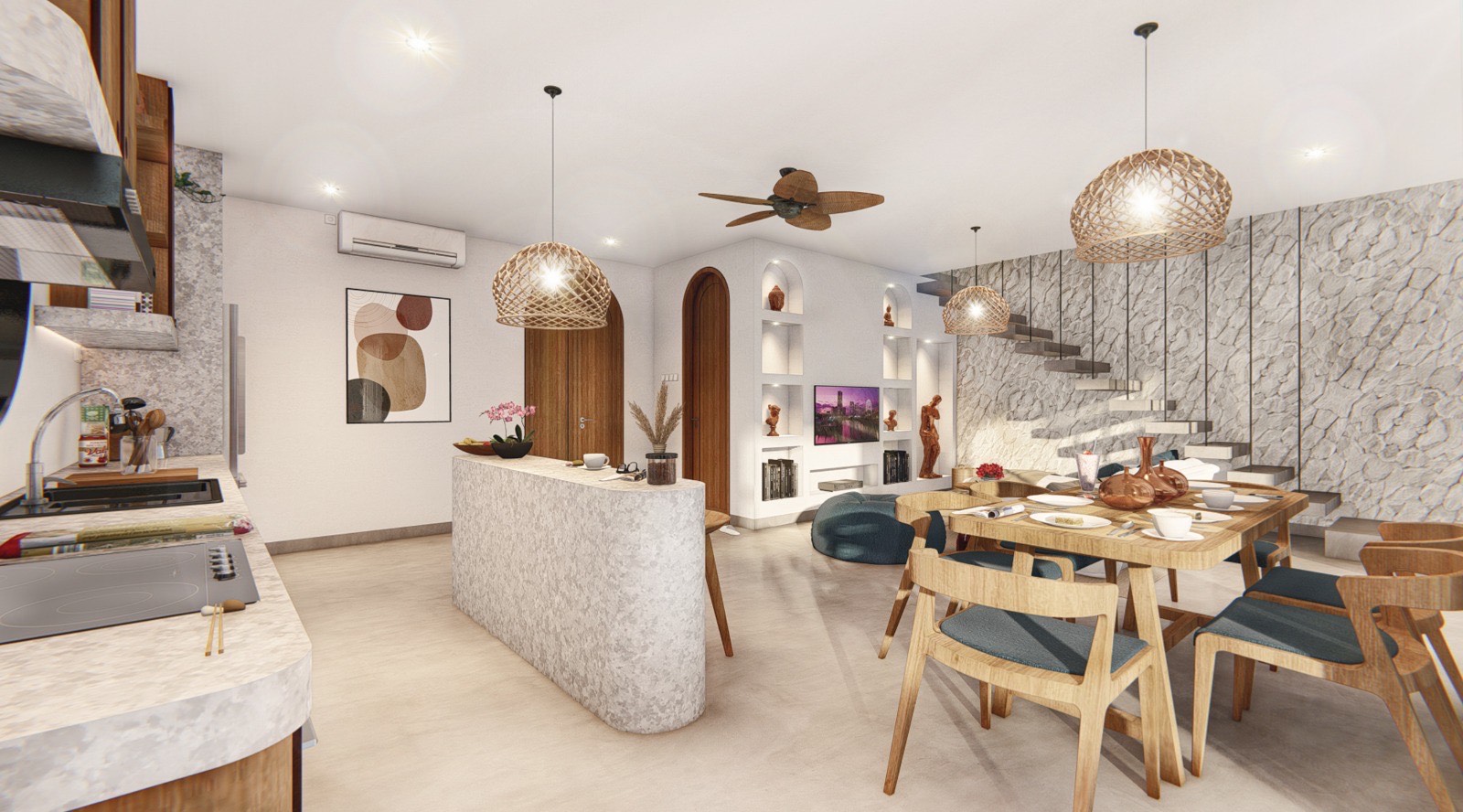 Villa Serenity living room with tropical modern design