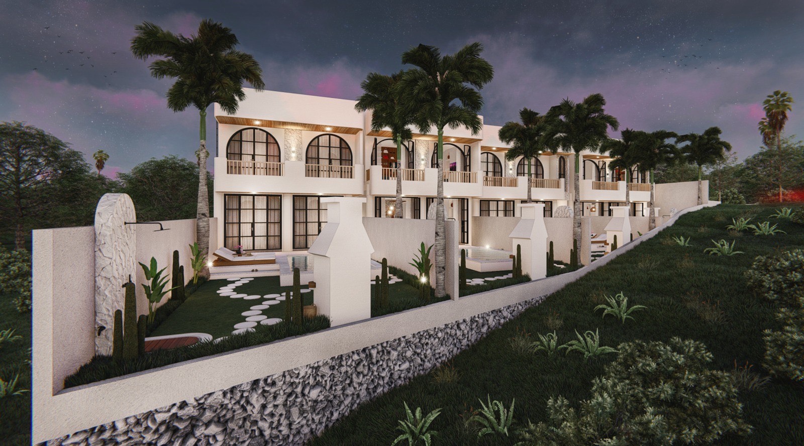 Villa exterior pool area and landscaping, luxury property Bali